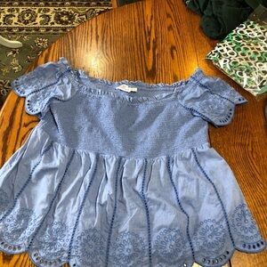 VINEYARD VINES SIZE XLARGE BLUE ON OFF SHOULDER VERY STRETCHY PEPLUM TOP EUC